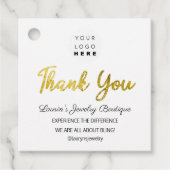 Dank u Naam Logo QR Code Gouden Witte Sieraden Bedankjes Labels (Voorkant)