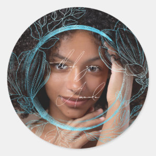 Dank U Naam Magnolia Bloementuin Blauw Oceaan Ronde Sticker