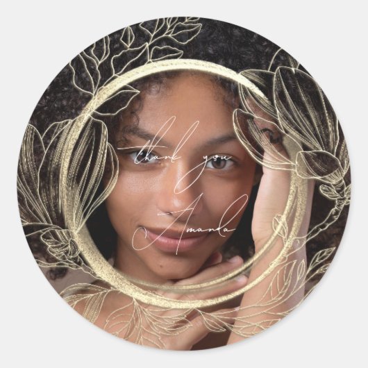 Dank U Naam Magnolia Bloementuin Goud Foto Ronde Sticker (Voorkant)