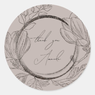 Dank U Naam Magnolia Bloemige Rookbruine Grijs Ronde Sticker