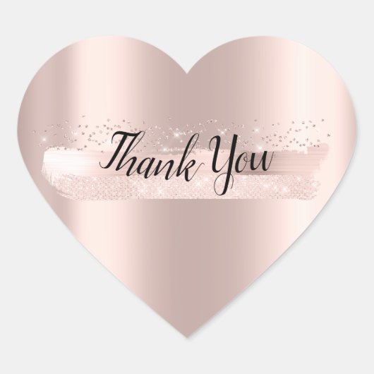 Dank U Naam Roze Blush Bruiloft Feest Trouwen Hart Sticker (Voorkant)