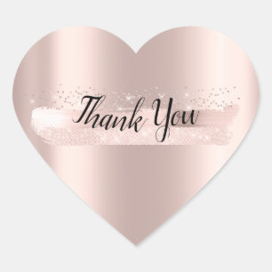 Dank U Naam Roze Blush Bruiloft Feest Trouwen Hart Sticker
