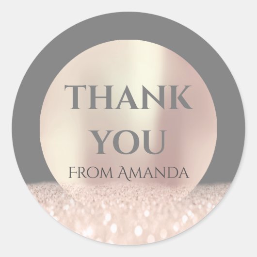 Dank u Naam Witte Rose Blush Grijs Glitter Ronde Sticker (Voorkant)