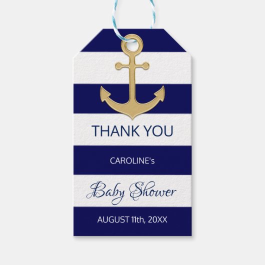DANK U Nautical Navy Blue Anker BABY SHOWER Cadeaulabel (Voorkant)