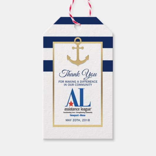 DANK U Nautical Navy Blue Party Favor LOGO Cadeaulabel (Voorkant)