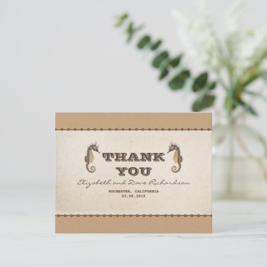 Dank u nautische zeepaardjes bruiloft platte kaart (Staand voorkant)