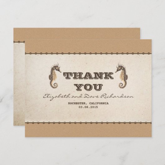 Dank u nautische zeepaardjes bruiloft platte kaart (Voorkant / Achterkant)