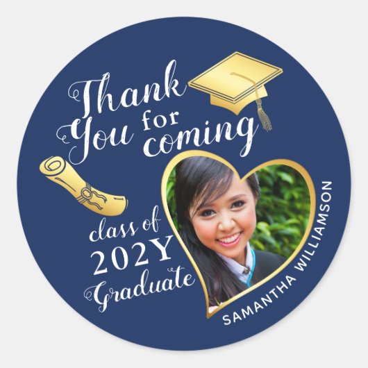 Dank u Navy Blauw Wit Goud Afstudeerfeest Ronde Sticker (Voorkant)