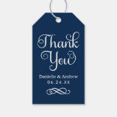 Dank u Navy Blue Modern Script bruiloft Cadeaulabel (Voorkant)
