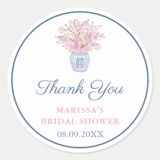 Dank u Navy Blue Pink Ginger Jar Vrijgezellenfeest Ronde Sticker (Voorkant)
