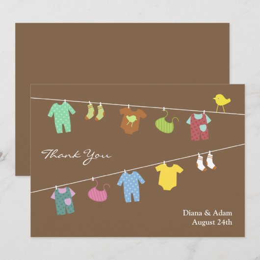 Dank u Neutral Baby shower Flat Kaart (Voorkant / Achterkant)