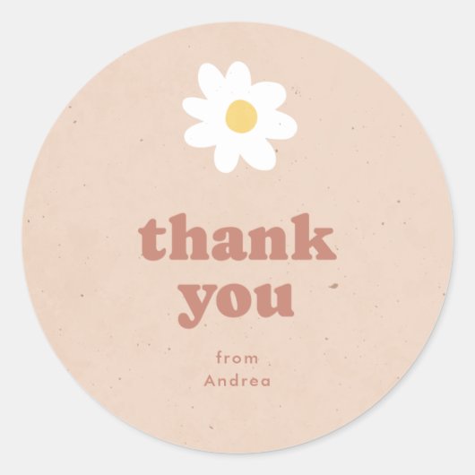Dank u Neutral Retro Daisies Baby shower Ronde Sticker (Voorkant)