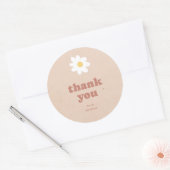 Dank u Neutral Retro Daisies Baby shower Ronde Sticker (Envelop)