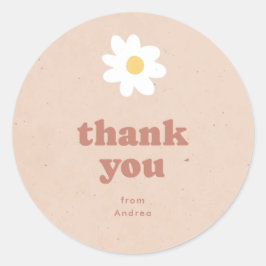 Dank u Neutral Retro Daisies Baby shower Ronde Sticker