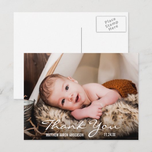 Dank u Nieuwe Baby Foto Aankondiging Briefkaart BW (Voorkant / Achterkant)