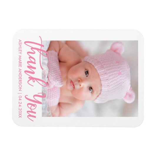 Dank u nieuwe Baby Pink Script Magneet (Horizontaal)