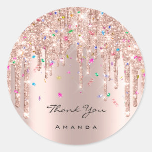 Dank u noemt 16e Bridal Roos Glitter Confetti Ronde Sticker