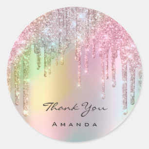 Dank u noemt 16e Bridal Roos Glitter Holograaf Ronde Sticker