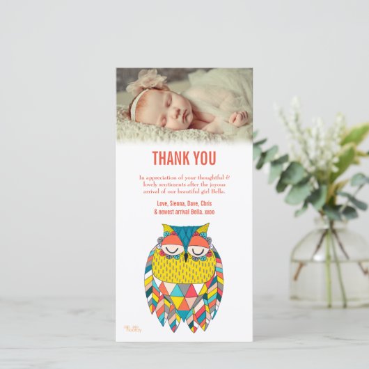 Dank u nota Aztec Baby Uil fotokaart Sjabloon (Staand voorkant)