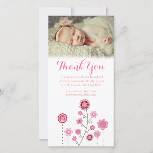 Dank u Nota Baby Meisje Fotokaart Sjabloon (Voorkant)