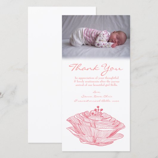 Dank u Nota Baby Meisje Fotokaart Sjabloon (Voorkant / Achterkant)