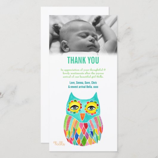 Dank u nota Baby Owl de Sjabloon van de Kaart van  (Voorkant / Achterkant)