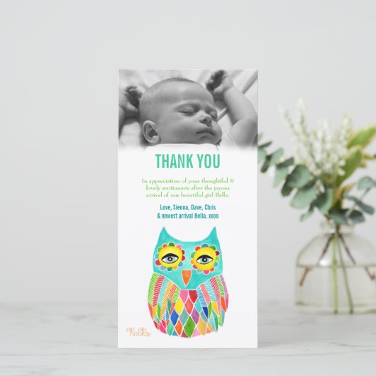 Dank u nota Baby Owl de Sjabloon van de Kaart van  (Staand voorkant)