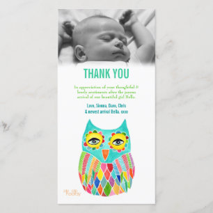Dank u nota Baby Owl de Sjabloon van de Kaart van 