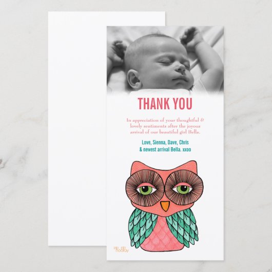 Dank u Nota Baby Uil Fotokaart Sjabloon (Voorkant / Achterkant)