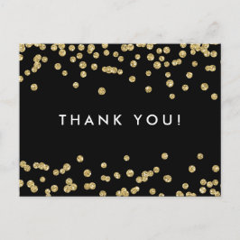 Dank u Nota Gouden Faux Glitter Confetti Zwart Briefkaart