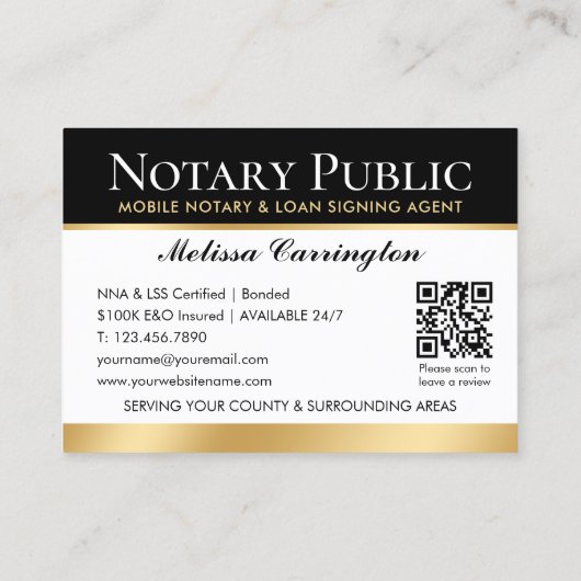 Dank u Notaris Openbare Foto QR Code Zwart Goud Visitekaartje (Achterkant)