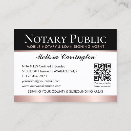 Dank u Notaris Openbare Foto Roos Gold Zwart Visitekaartje (Achterkant)