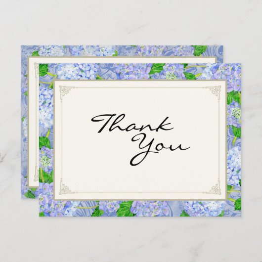 Dank u Notities Blauw Hydrangea Kant Floral Formal (Voorkant / Achterkant)