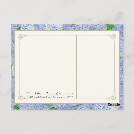 Dank u Notities Blauw Hydrangea Kant Floral Formal (Achterkant)
