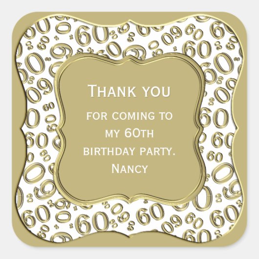 Dank u: Nummer 60 Patroon Goud/Wit - Bracket Vierkante Sticker (Voorkant)