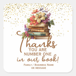Dank u nummer één in onze boekenplank vierkante sticker