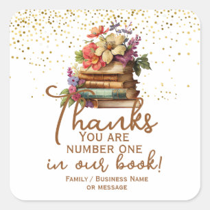 Dank u nummer één in onze boekenplank vierkante sticker