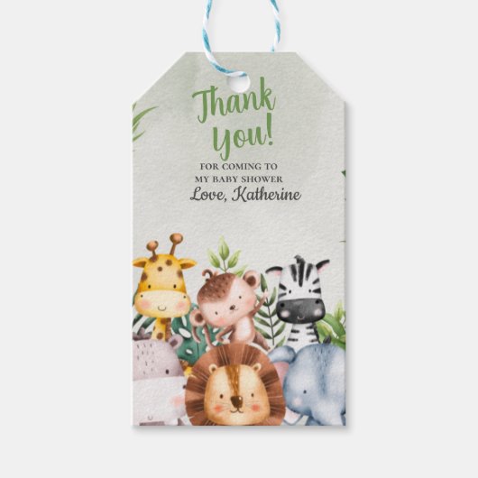 Dank u Oerwoud Safari Animal Baby shower Cadeaulabel (Voorkant)