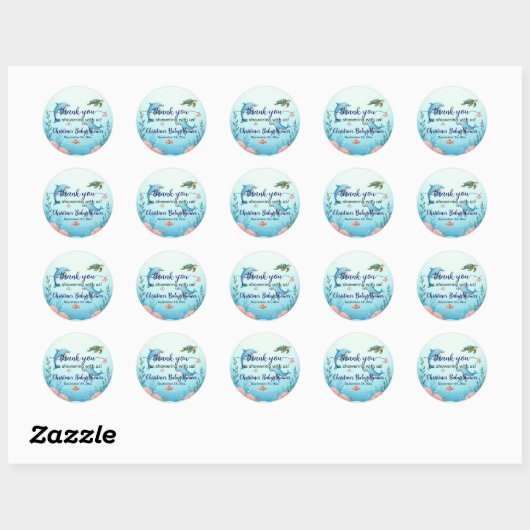 Dank u Onder het Zee Baby shower gunsten Ronde Sticker (Vel)