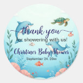 Dank u Onder het Zee Baby shower gunsten Ronde Sticker (Voorkant)