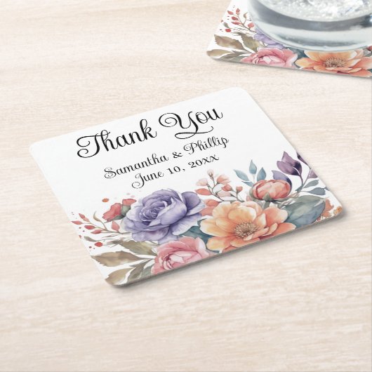 Dank u onderzetter bruiloft gunst bloemenpracht (Schuin)