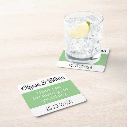 Dank u onderzetter bruiloft gunst groen minimalist (Insitu)