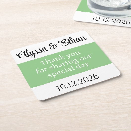 Dank u onderzetter bruiloft gunst groen minimalist (Schuin)