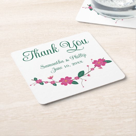 Dank u onderzetter bruiloft gunst groene boom (Schuin)