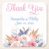Dank u onderzetter bruiloft gunst roze blauw (Voorkant)