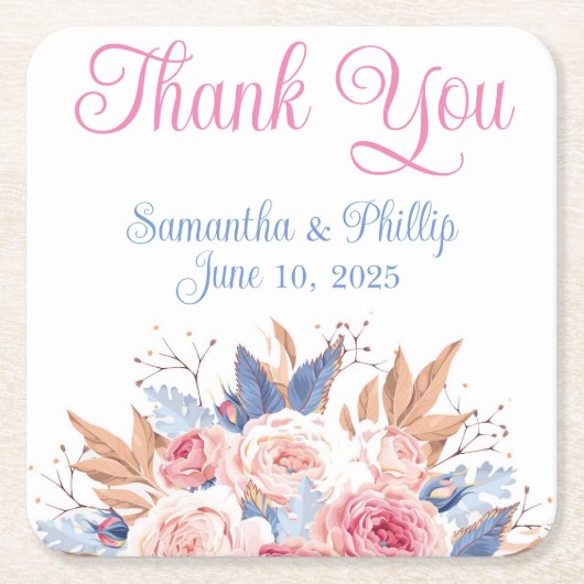 Dank u onderzetter bruiloft gunst roze blauw (Voorkant)