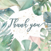 Dank u ontwerp met tropische bladeren gouden glitt sticker (Voorkant)