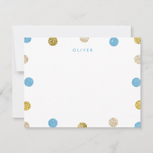 Dank u, Opmerking: Light Blue en Gold Glitter Notitiekaartje (Voorkant)