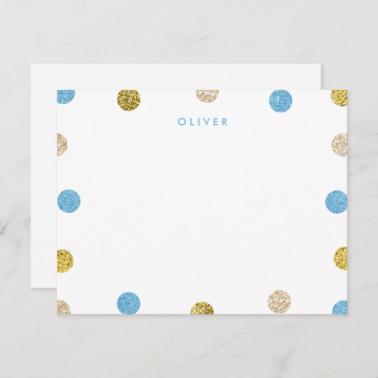 Dank u, Opmerking: Light Blue en Gold Glitter Notitiekaartje (Voorkant / Achterkant)