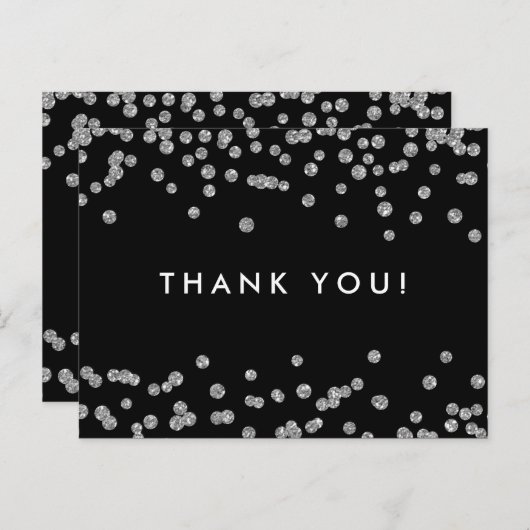 Dank u opmerking Silver Faux Glitter Confetti Zwar Briefkaart (Voorkant / Achterkant)